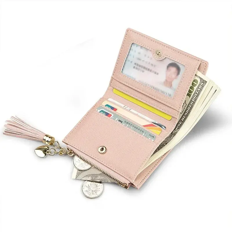 Women's Fashion Wallets Tassel Short Wallet For Woman Zipper Mini rfid Coin Purse Ladies Small Wallet Female Leather Card Holder