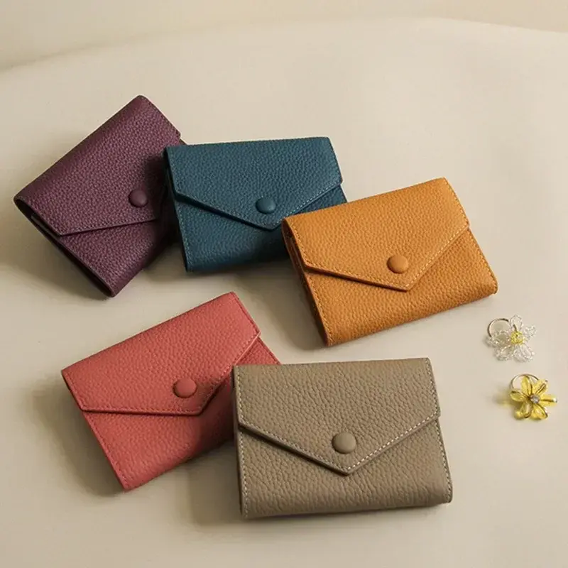 New PU Leather Small For Women Wallet Luxury Envelope Card Holder Brand Designer Multipurpose Zip Coin Cowhide Short Purse 2024
