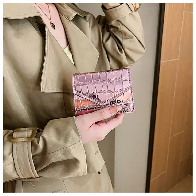 Fashion Short Purses for Women New Fashion Stone Pattern Laser Wallet High Capacity Card Holders Coin Purse Mini Small Money Bag