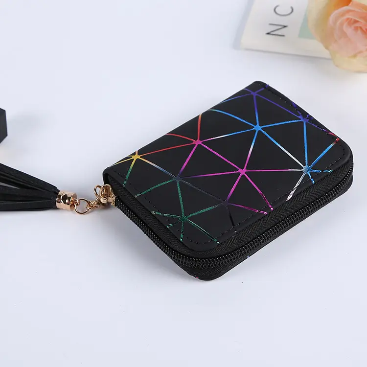 Simple Ladies Wallet Women's Wallet Made of Leather Female Diamond Short Wallet Tassel Zipper Purses Mobile Phone Bag