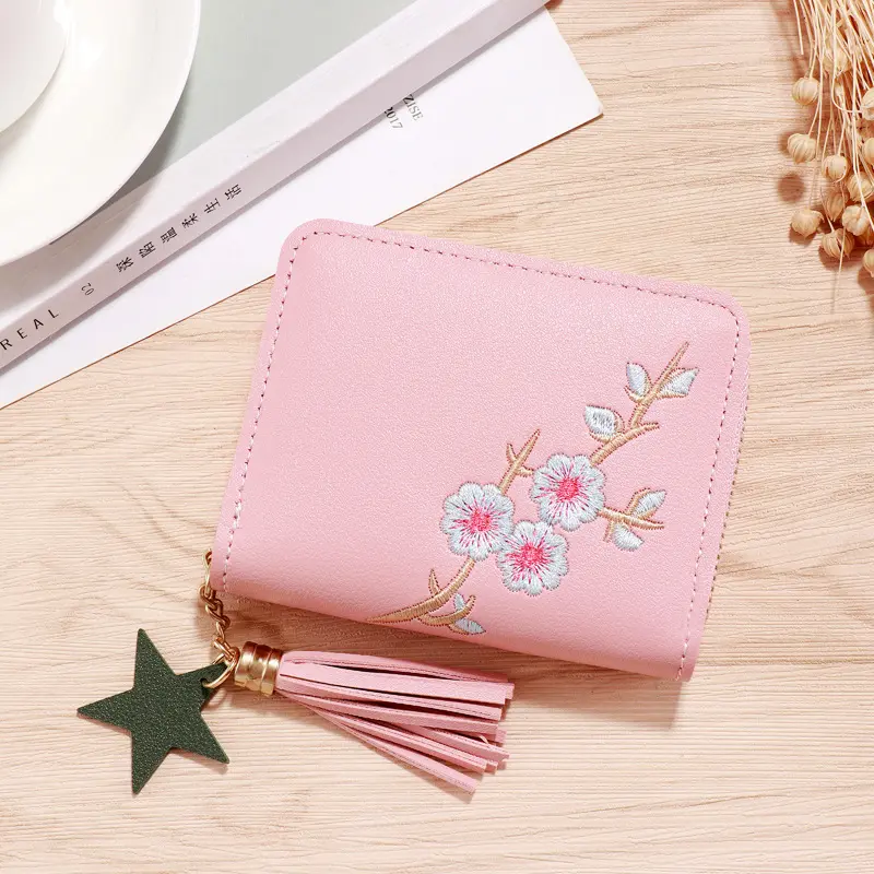 Plum Embroidered Wallet Chinese Style Women Short Zipper Ladies Small Clutch Card Holder Female Coin Purse Wallet Monedero Mujer