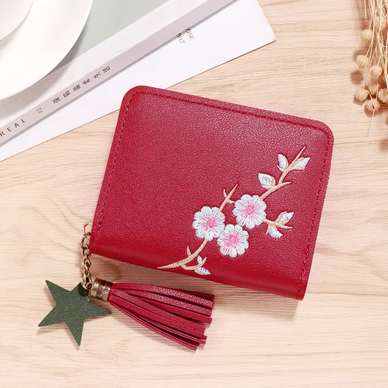 Plum Embroidered Wallet Chinese Style Women Short Zipper Ladies Small Clutch Card Holder Female Coin Purse Wallet Monedero Mujer