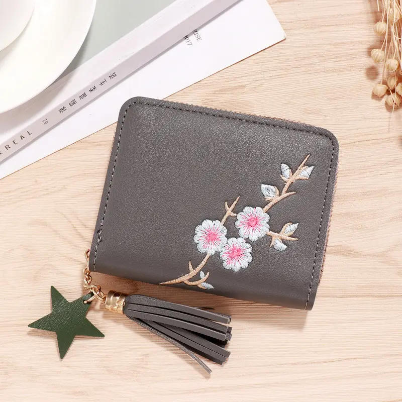 Plum Embroidered Wallet Chinese Style Women Short Zipper Ladies Small Clutch Card Holder Female Coin Purse Wallet Monedero Mujer