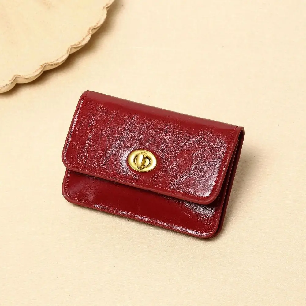 High Quality PU Leather Short Wallet Lock Multi-card Pocket Money Bag Card Holder Women