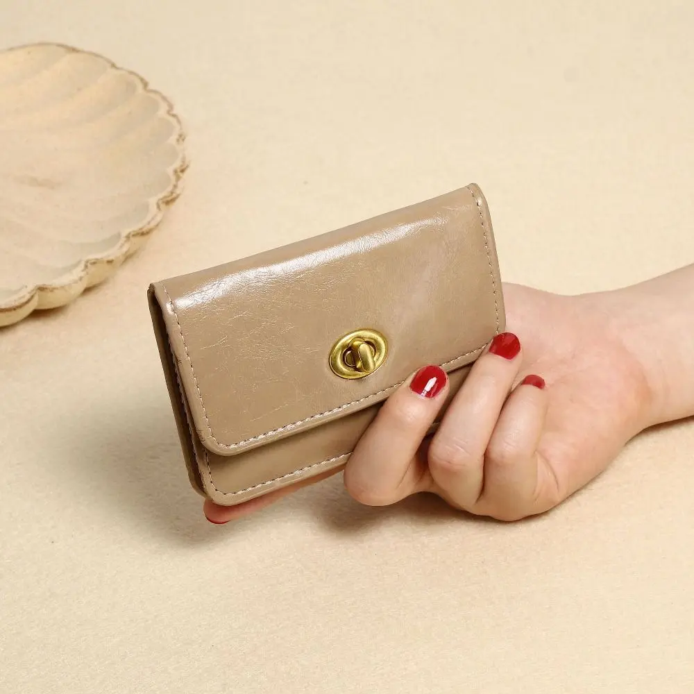 High Quality PU Leather Short Wallet Lock Multi-card Pocket Money Bag Card Holder Women