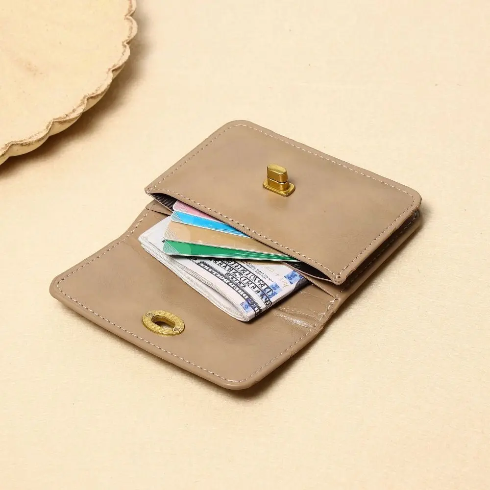 High Quality PU Leather Short Wallet Lock Multi-card Pocket Money Bag Card Holder Women