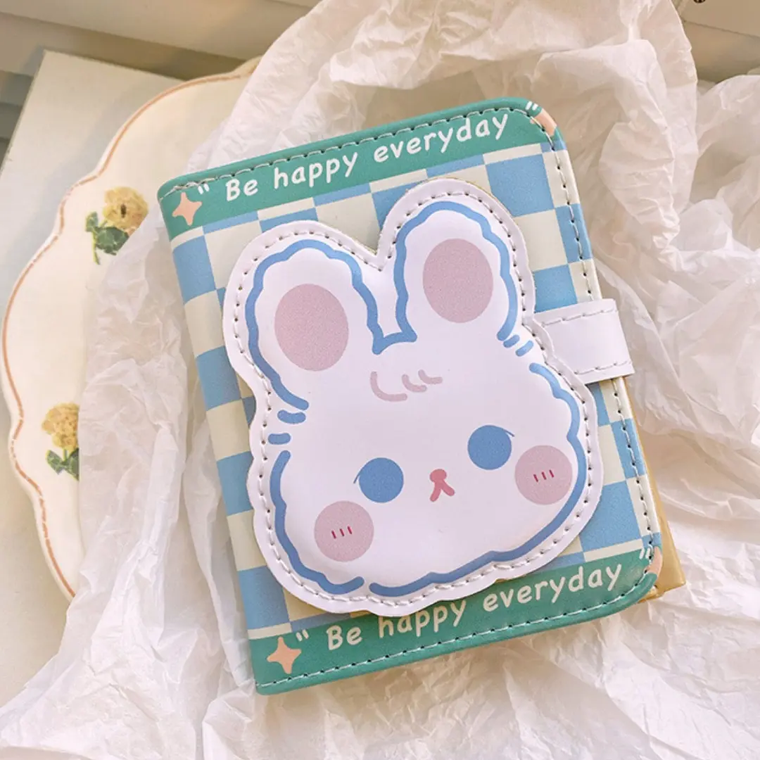 Cartoon Pu Purse Wallet Lovely Little Bear Bunny Coin Wallet Simple And Portable Three Fold Student Mini Card Bag Birthday Gift