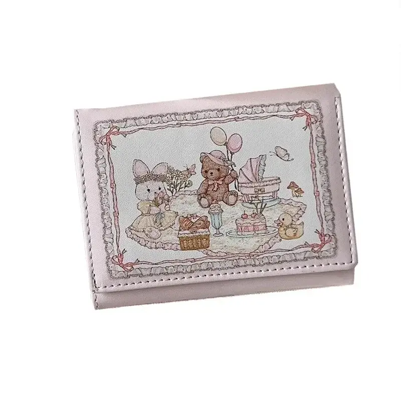 Sweet Wallet for Women Cute Original Square Fold Coin Purse Pu Leather Zip Animal Prints Aesthetic Bag Youth Wallet