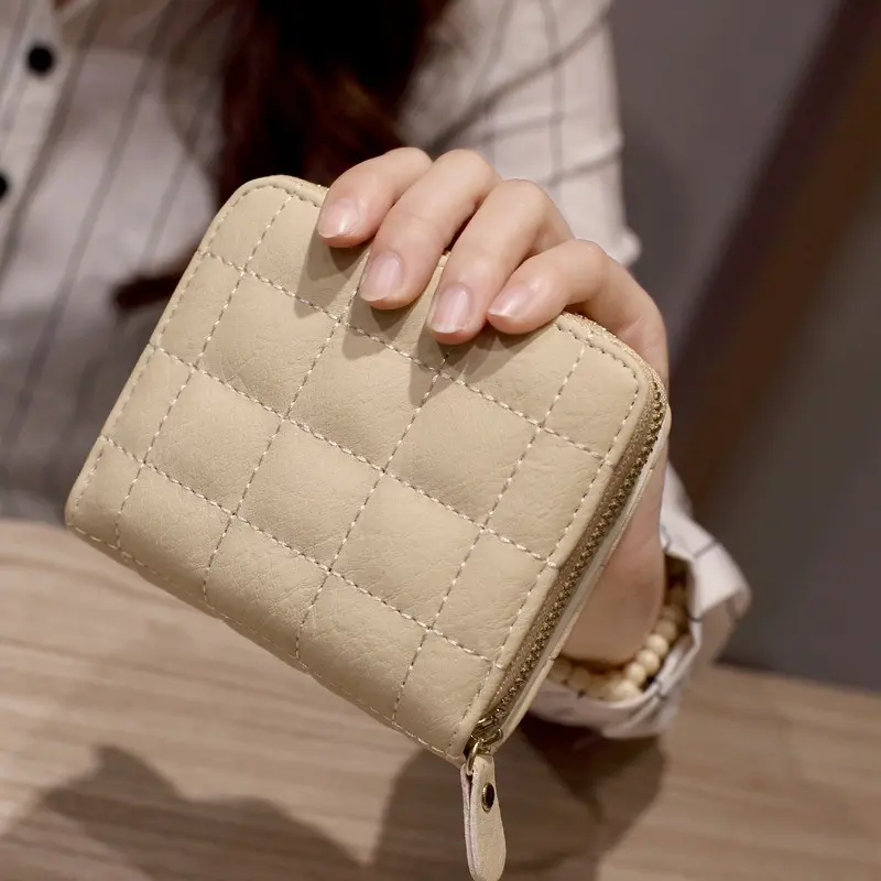 Women's Short Wallets PU Leather Female Plaid Nubuck Card Holder Wallet Luxury Brand Ladies Small Zipper Wallet with Coin Purse
