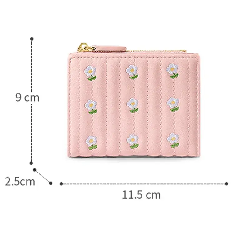 Folding Short Wallets Women Floral Embroidery PU Leather Texture Wallet Money Coin Bags Fashion All-match Designs Card Holders