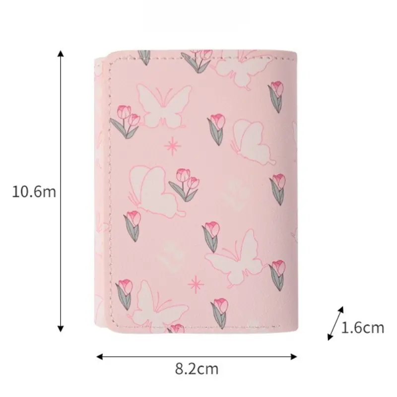 Cute Flower Bow Wallet Women Sweet Pink Three Fold Purse Card Holder for Girl Portable Travel Cash Coin Pouch Photo Card Bag