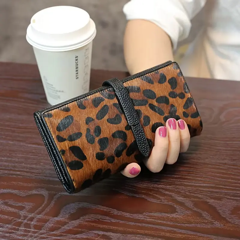 Luxury Designer Wallets For Women High Quality Genuine Leather Leopard Black Clutch Purse 2025 Trend Fashion Long Card Holder