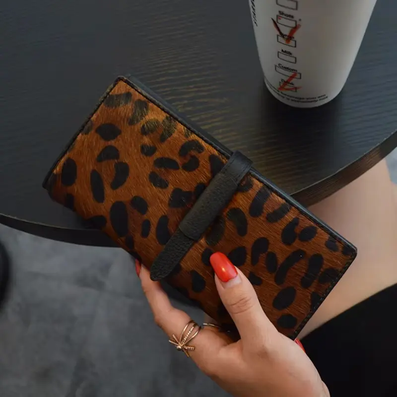 Luxury Designer Wallets For Women High Quality Genuine Leather Leopard Black Clutch Purse 2025 Trend Fashion Long Card Holder
