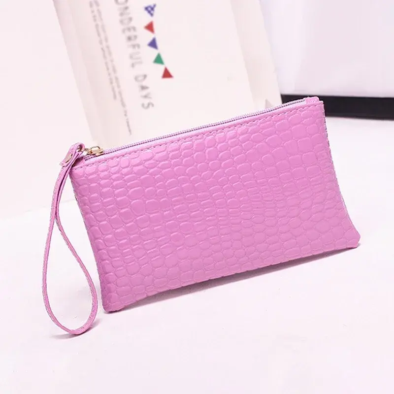 Crocodile Wallet for Women Coin Purse New Fashion Small Wrist Bag High-quality PU Coin Wallet Zipper Closure Solid Candy Colors