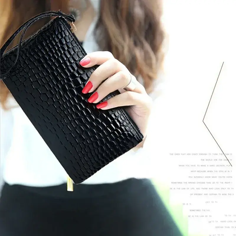 Crocodile Wallet for Women Coin Purse New Fashion Small Wrist Bag High-quality PU Coin Wallet Zipper Closure Solid Candy Colors