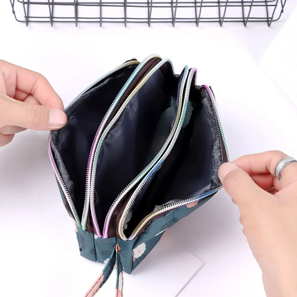 Women Handbag Print Canvas Three-layer Long Wallet Larger Capacity Coin Purse Portable Waterproof Female Canvas Wristlet Bag