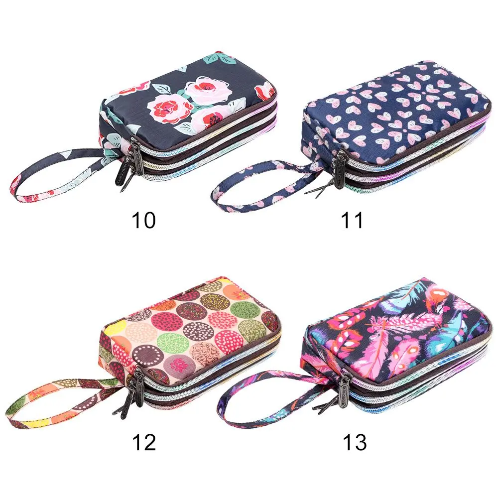 Women Handbag Print Canvas Three-layer Long Wallet Larger Capacity Coin Purse Portable Waterproof Female Canvas Wristlet Bag