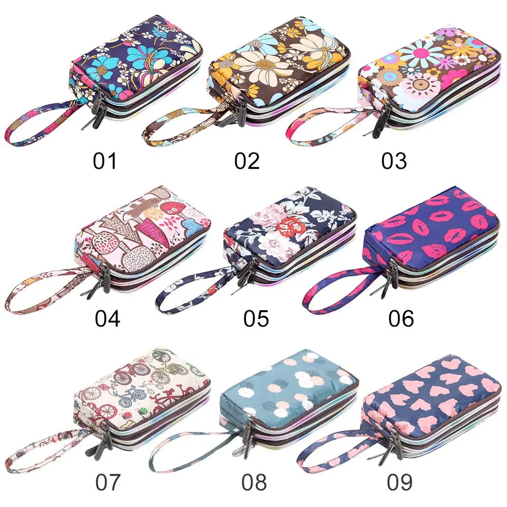 Women Handbag Print Canvas Three-layer Long Wallet Larger Capacity Coin Purse Portable Waterproof Female Canvas Wristlet Bag