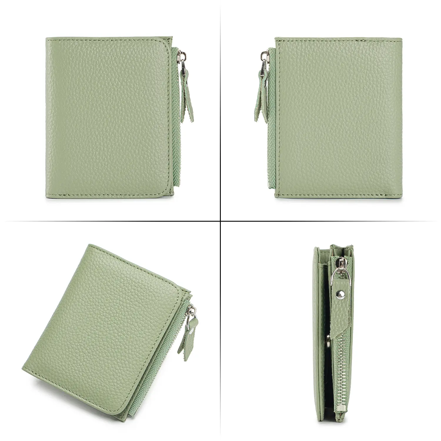 Women Genuine Leather Slim Short Wallet RFID Blocking Bi-Fold Wallet Credit Card Holder money clip wallet Zipper Coin pocket