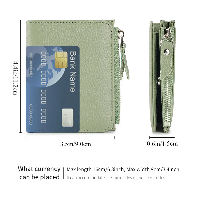 Women Genuine Leather Slim Short Wallet RFID Blocking Bi-Fold Wallet Credit Card Holder money clip wallet Zipper Coin pocket