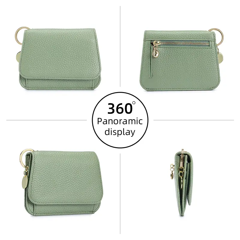 Women Genuine Leather Slim TriFold Wallet Credit Card Holder With Zipper Coin Pouch, ID Window & Keychain