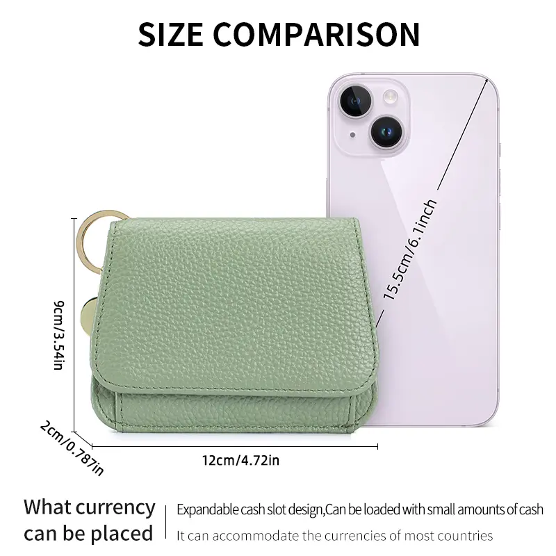 Women Genuine Leather Slim TriFold Wallet Credit Card Holder With Zipper Coin Pouch, ID Window & Keychain