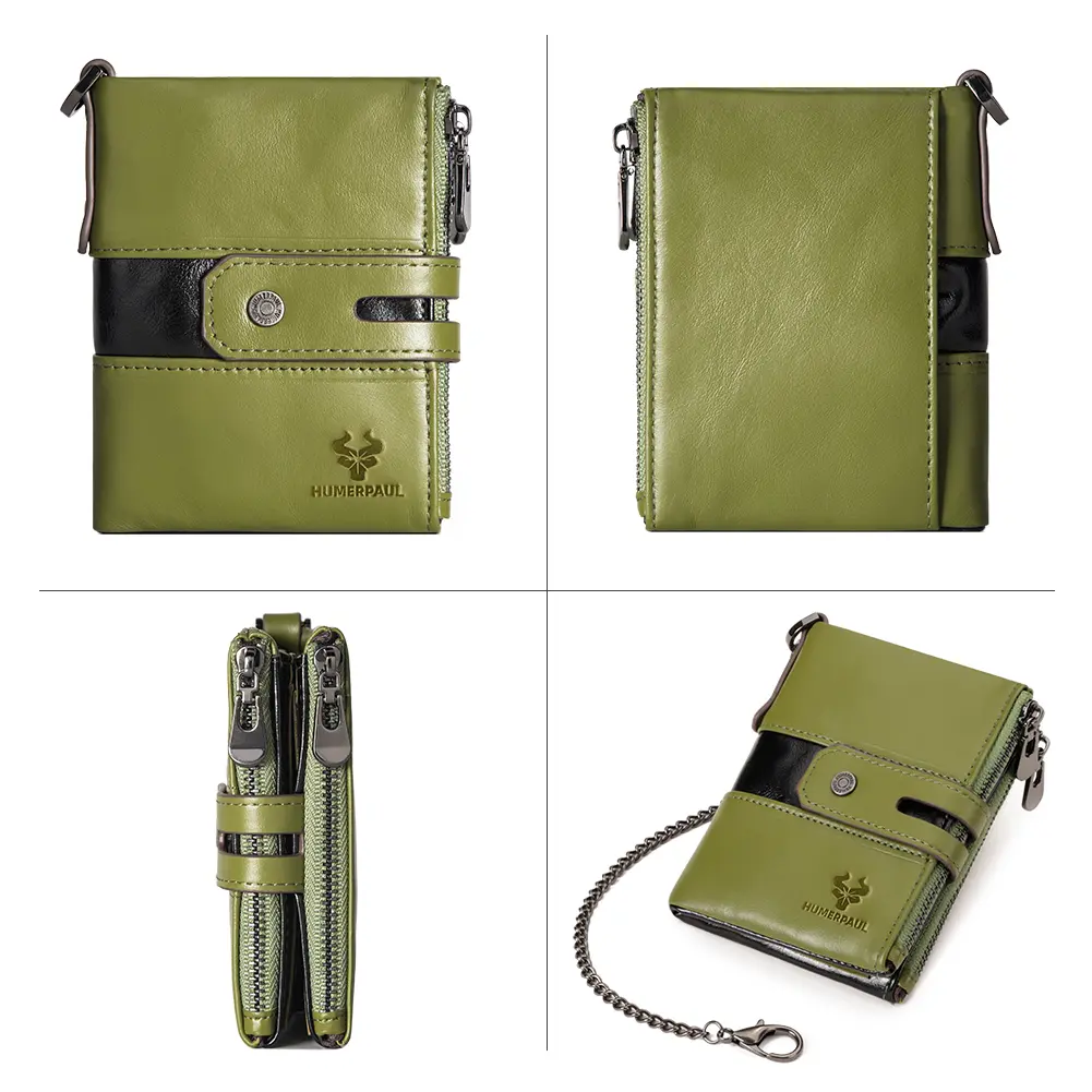 HUMERPAUL Top Layer Leather Women Wallets RFID Blocking Credit Card Holder Fashion Ladies Versatile Coin Purse Money Clip