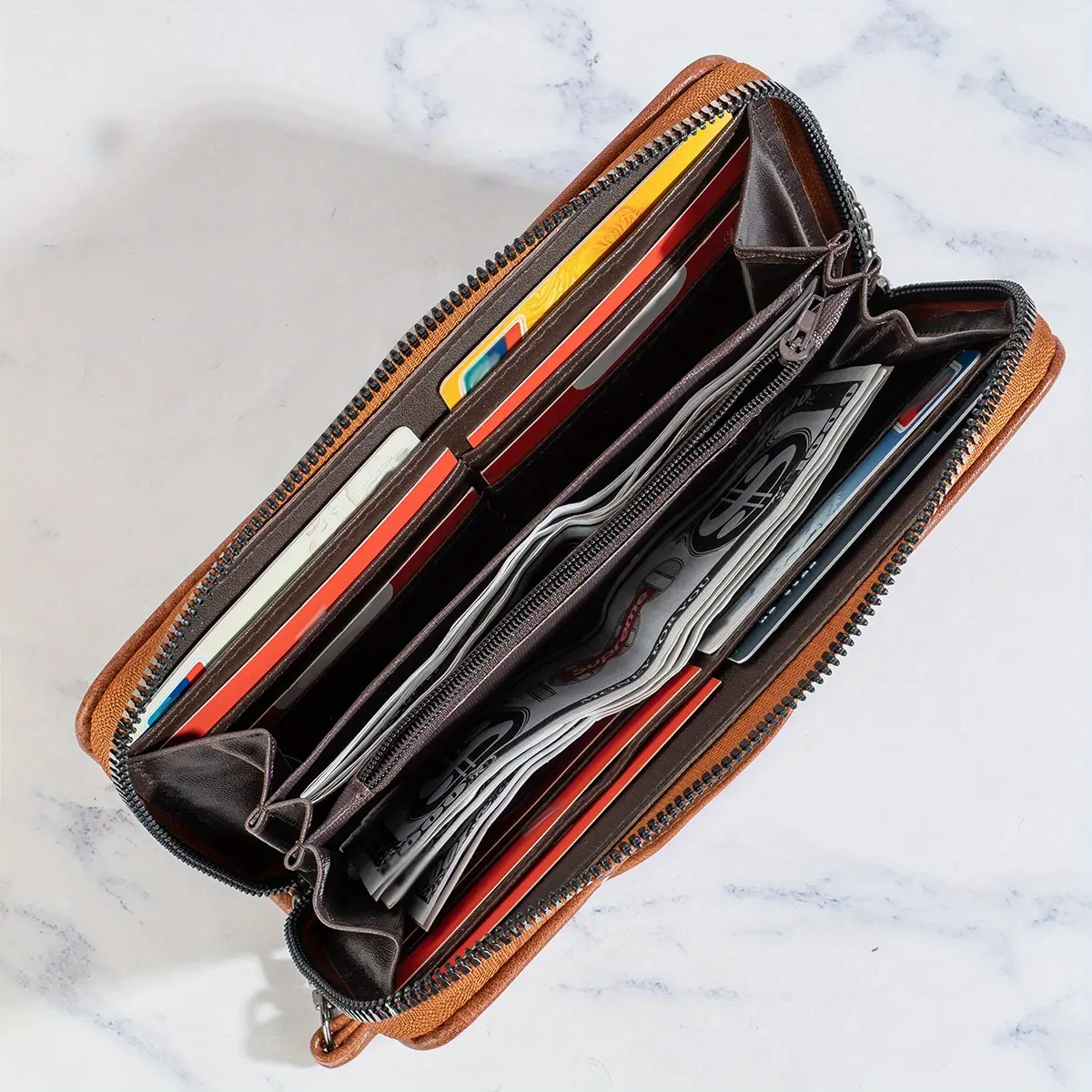 New retro wallet long embossed embossed change bag zipper wallet pattern multi-card position clutch bag mobile phone bag wallet