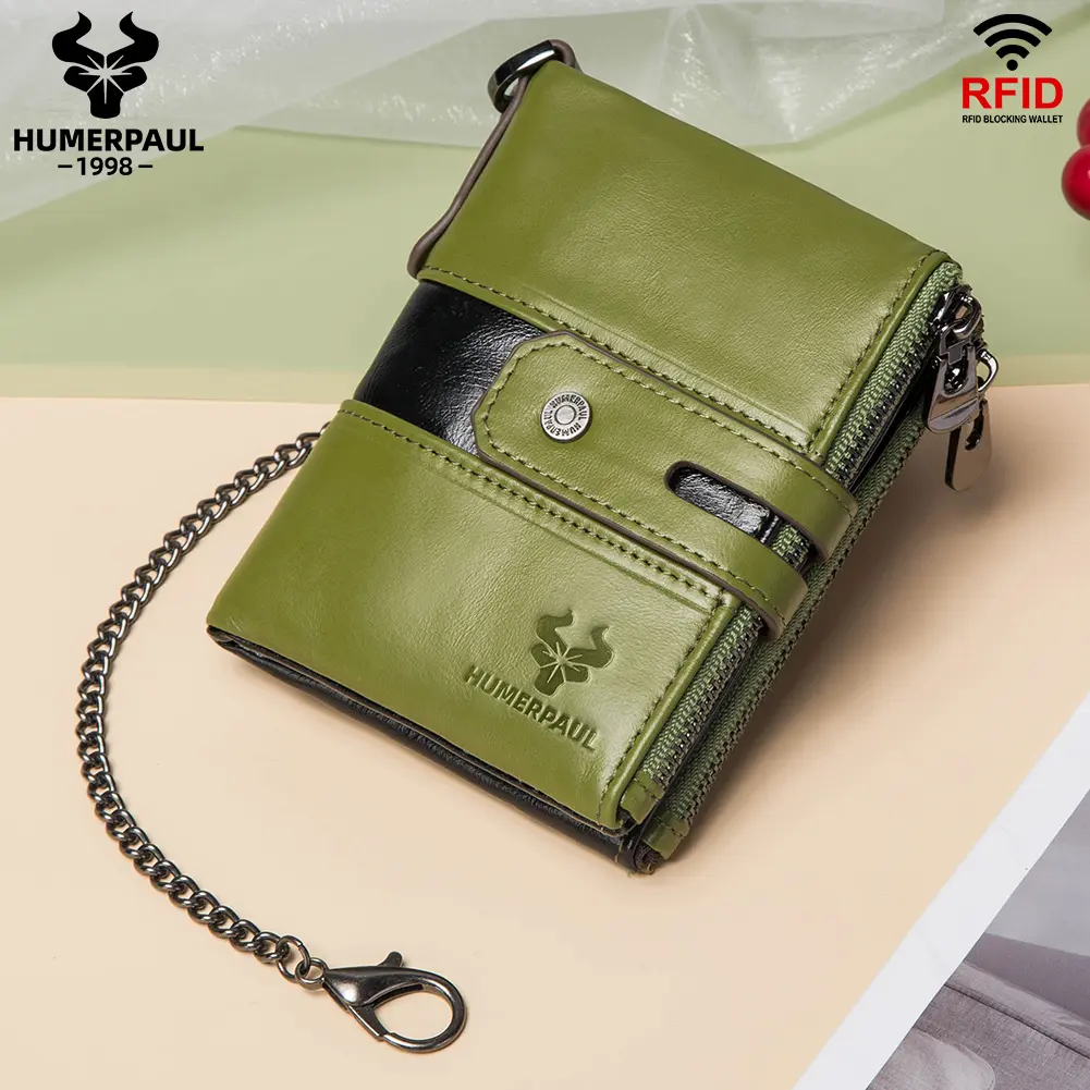 HUMERPAUL Top Layer Leather Women Wallets RFID Blocking Credit Card Holder Fashion Ladies Versatile Coin Purse Money Clip