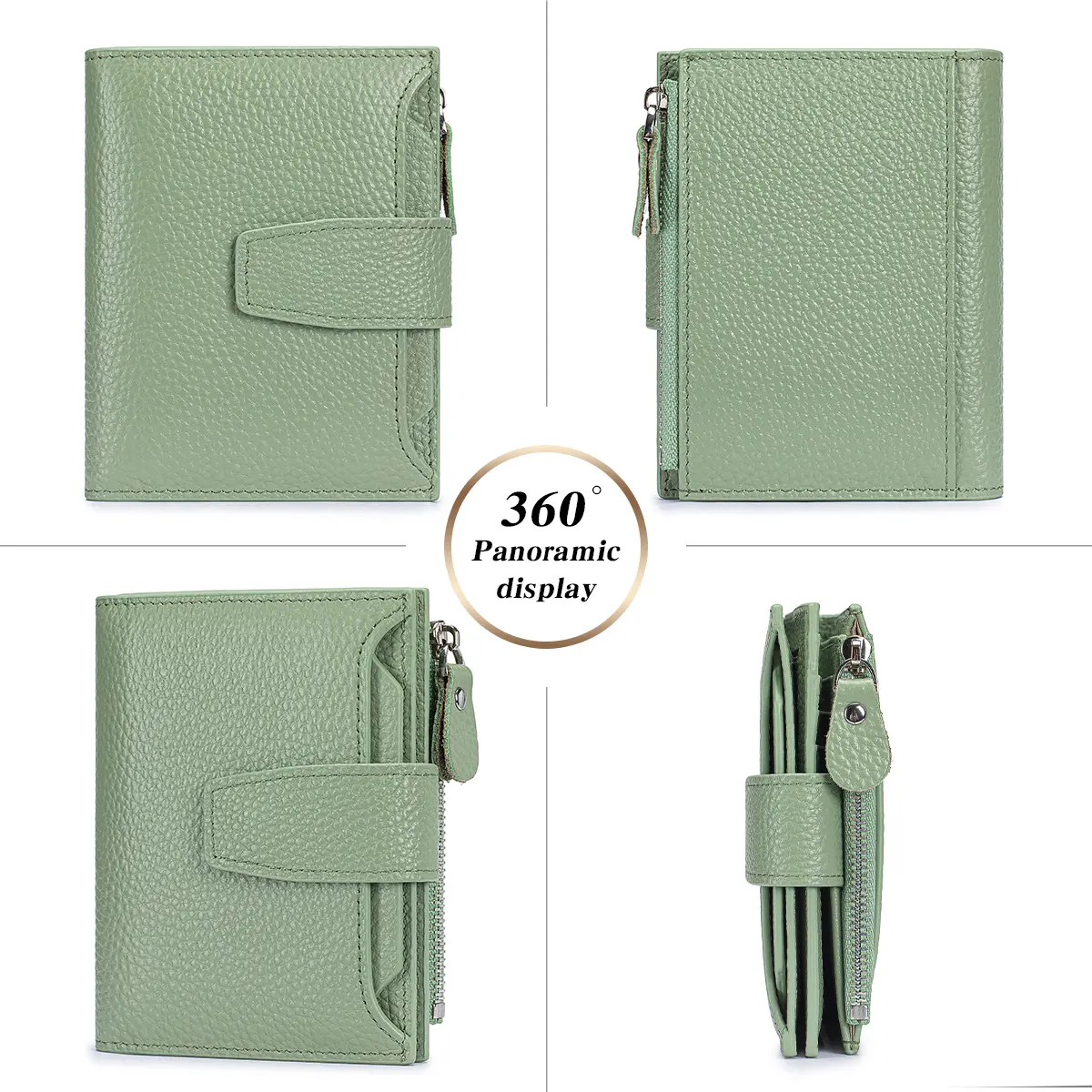 Genuine Leather Women RFID Blocking wallet Large Capacity Bifold Compact Card Holder Wallets Zipper Coin Pocket 4 ID Window