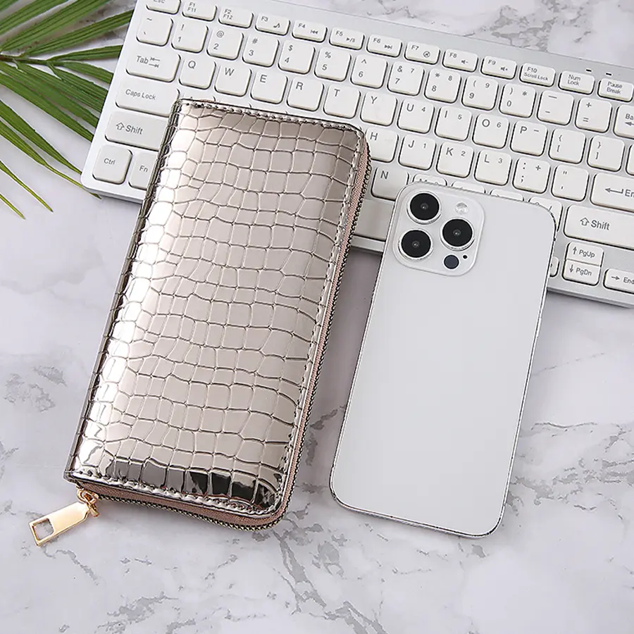 Fashionable Stone Patterned Wallet With Shiny Surface Multifunctional Large Capacity Banknote Holder Multi Slot Card Bag