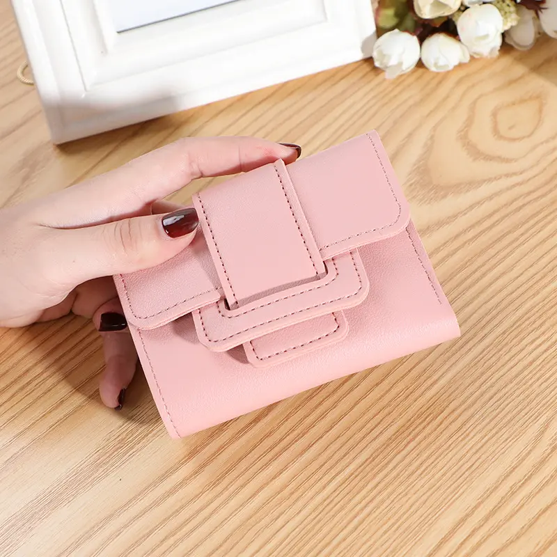 New Korean version of solid color belt ladies purse female coin purse clutch bag student short wallet wallet
