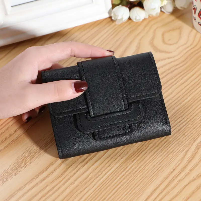New Korean version of solid color belt ladies purse female coin purse clutch bag student short wallet wallet
