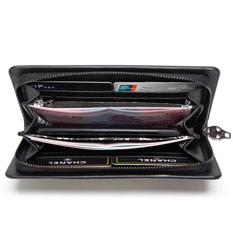 Women's Skull Head Black Handheld Long Wallet, Gothic Credit Card Clip Mobile Wallet, with Wrist Strap