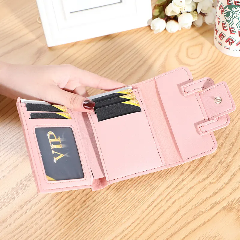 New Korean version of solid color belt ladies purse female coin purse clutch bag student short wallet wallet