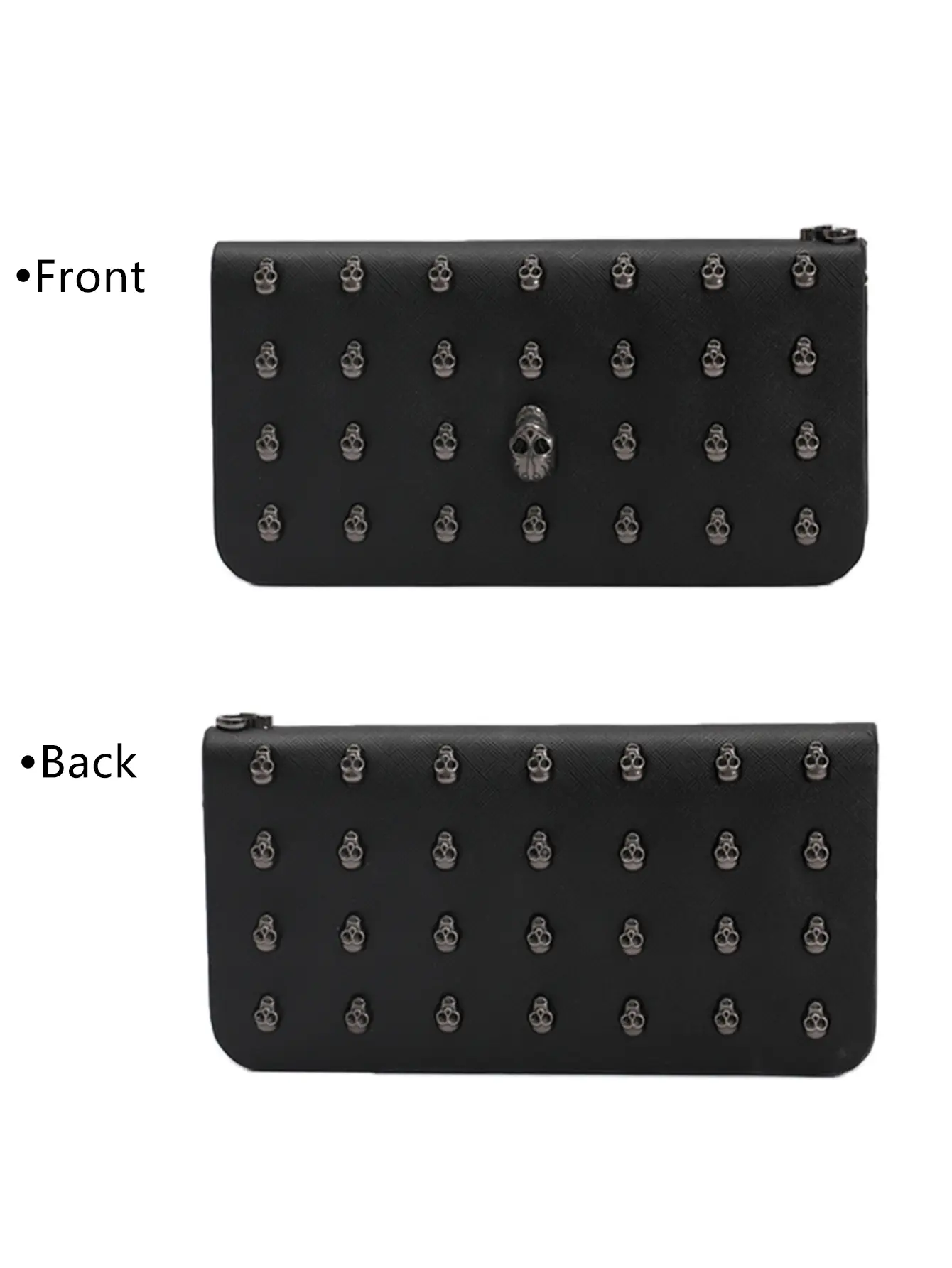 Women's Skull Head Black Handheld Long Wallet, Gothic Credit Card Clip Mobile Wallet, with Wrist Strap