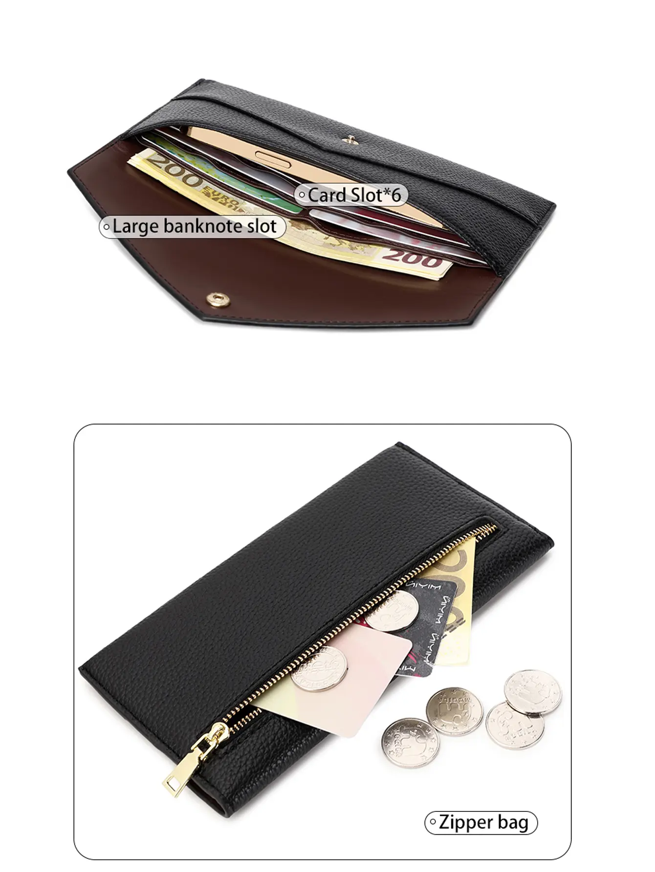 New RFIDUltra-thin Women's LongWallet Envelope Buckle Lychee Grain Clutch Large Capacity Multi-CardSlot Coin Purse Women'sWallet