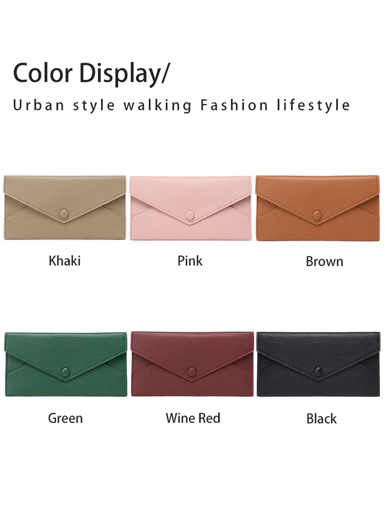 New RFIDUltra-thin Women's LongWallet Envelope Buckle Lychee Grain Clutch Large Capacity Multi-CardSlot Coin Purse Women'sWallet