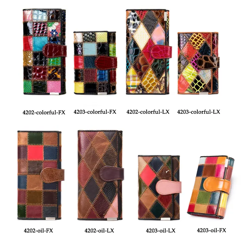 Westal Clutch Bag Women Leather Patchwork Squares Random Color Wallets Vintage Coin Wallet Female Purses Cards Wallets For Women