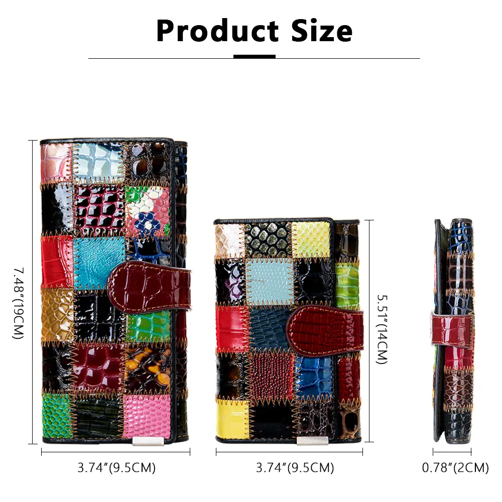 Westal Clutch Bag Women Leather Patchwork Squares Random Color Wallets Vintage Coin Wallet Female Purses Cards Wallets For Women