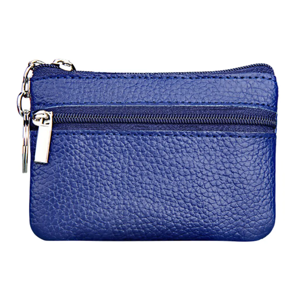 New Women's Mini Coin Purse Leather Zipper Pouch with Key Ring Small Wallet