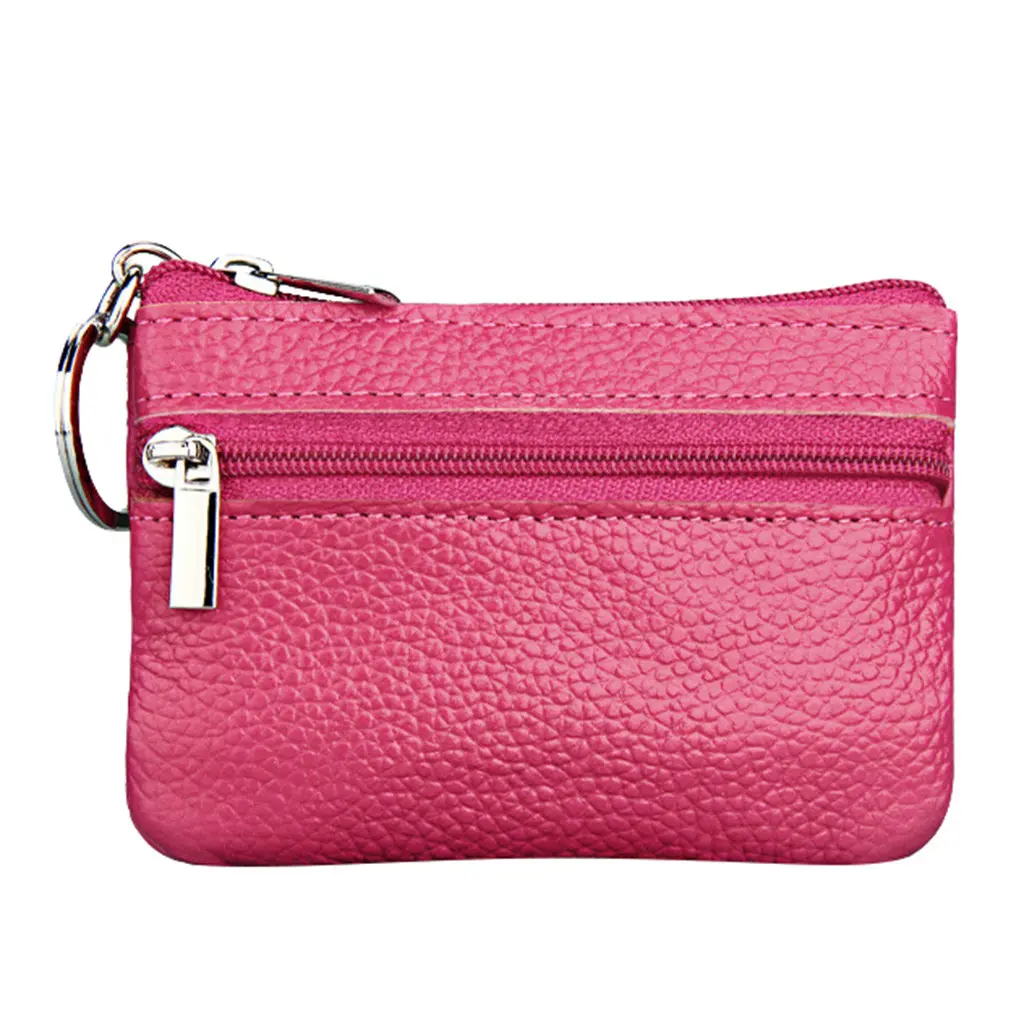 New Women's Mini Coin Purse Leather Zipper Pouch with Key Ring Small Wallet
