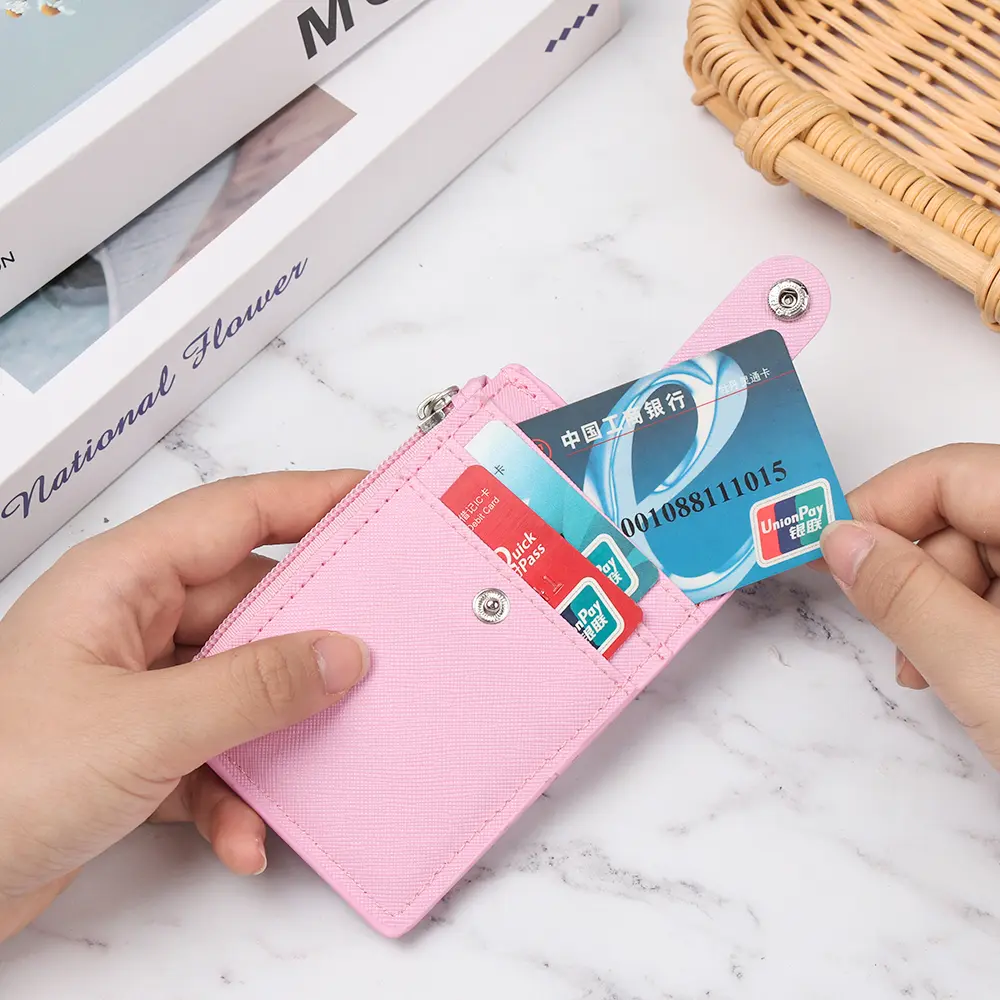 Fashion PU Leather Business ID Card Credit Badge Holder Women Girls Coin Purse Wallet Keychain Portable Mini Wallet with Keyring