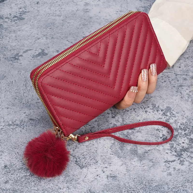 Cross-border ladies V embroidered long wallet 2024 Korean autumn and winter new large-capacity multi-card holding coin purse