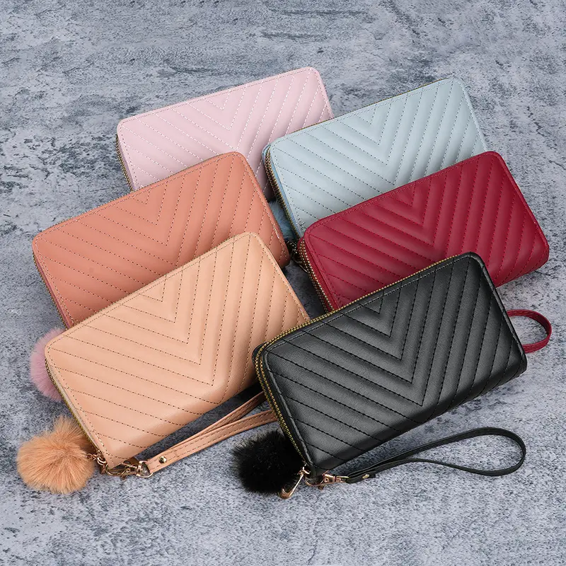 Cross-border ladies V embroidered long wallet 2024 Korean autumn and winter new large-capacity multi-card holding coin purse