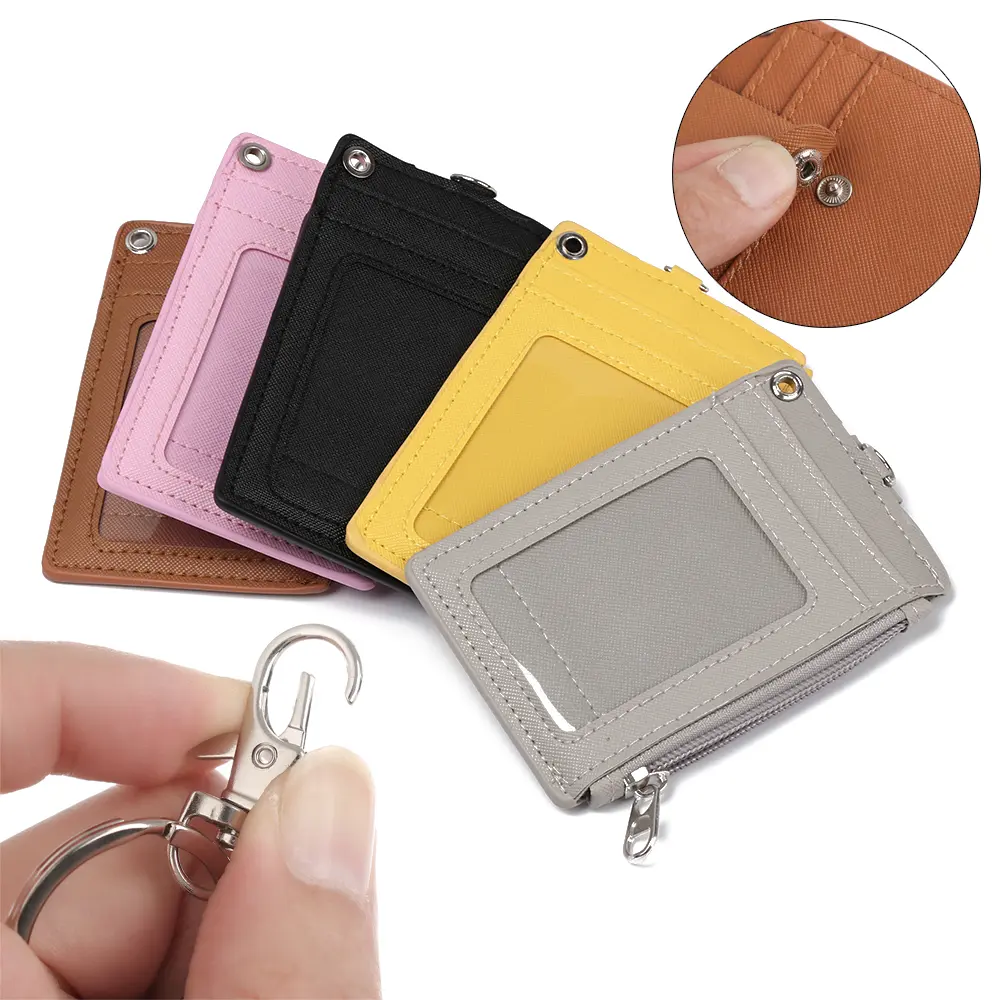 Fashion PU Leather Business ID Card Credit Badge Holder Women Girls Coin Purse Wallet Keychain Portable Mini Wallet with Keyring