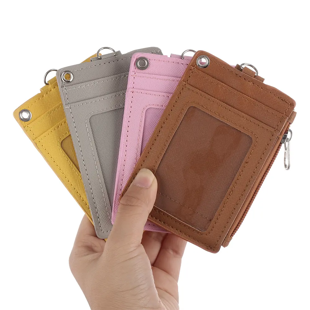 Fashion PU Leather Business ID Card Credit Badge Holder Women Girls Coin Purse Wallet Keychain Portable Mini Wallet with Keyring