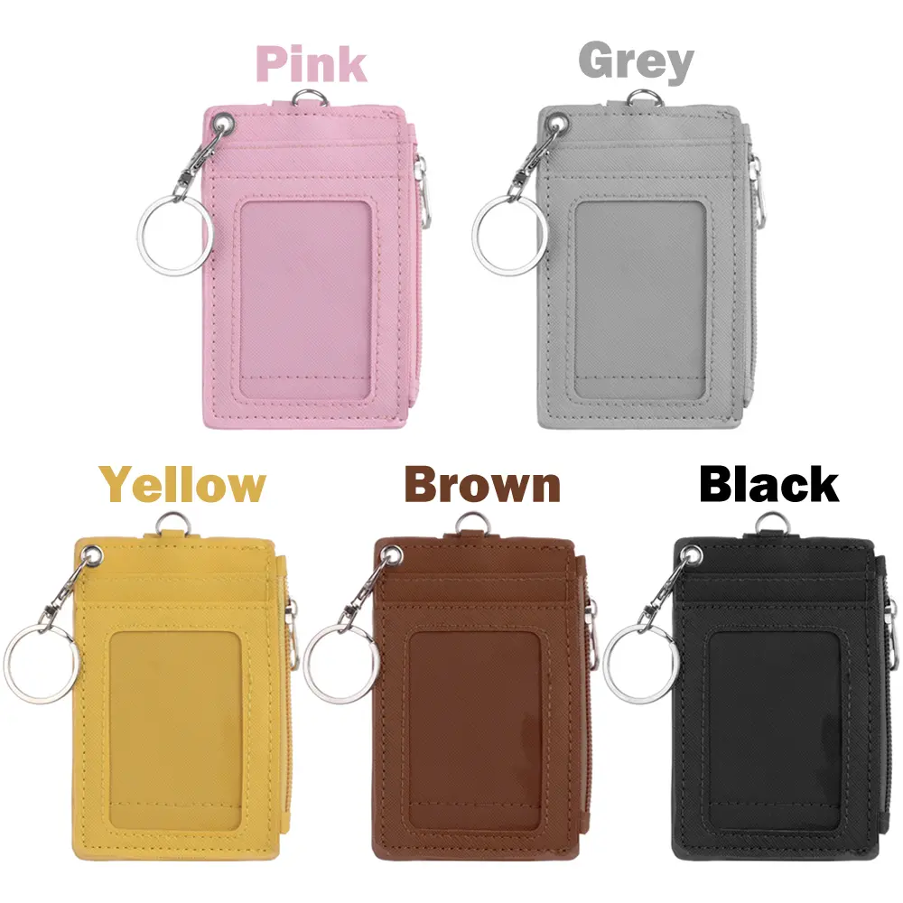 Fashion PU Leather Business ID Card Credit Badge Holder Women Girls Coin Purse Wallet Keychain Portable Mini Wallet with Keyring