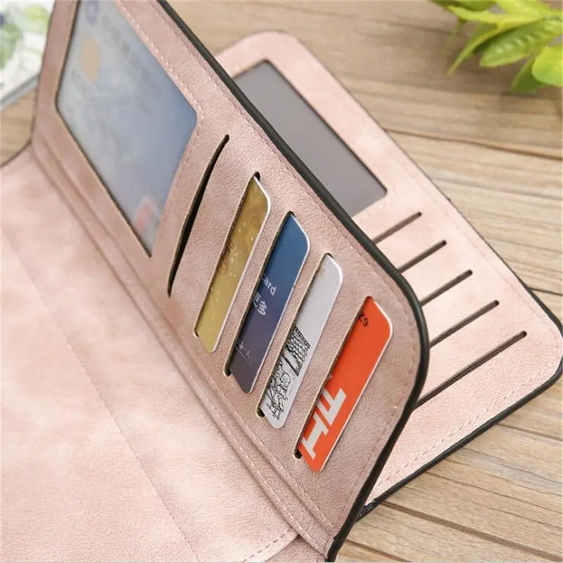 Women Wallet Frosted Leather Long Vintage Female Clutch Bag Credit Card Holder Ladies Zip Purse Phone Money Clip