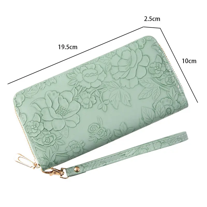 2025 New Floral Embossed Long Wallet PU Leather Credit Card Holder Simple Trendy Phone Bag Coin Purse for Women Hand-held Wallet